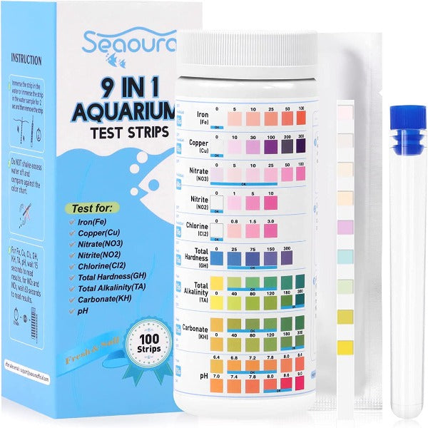 9 in 1 Aquarium Test Strips, 100 Strips Aquarium Test Kits for Freshwater  Saltwater, Aquarium Water Test Kit, Pond Fish Tank Test Strips Testing  Iron