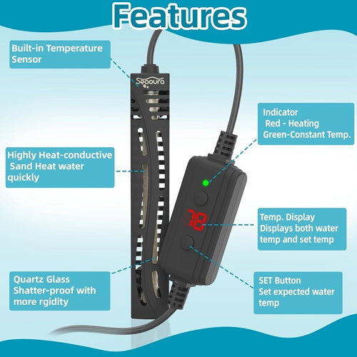 Seaoura LED Temperature Display Mini Aquarium Heater SR3082