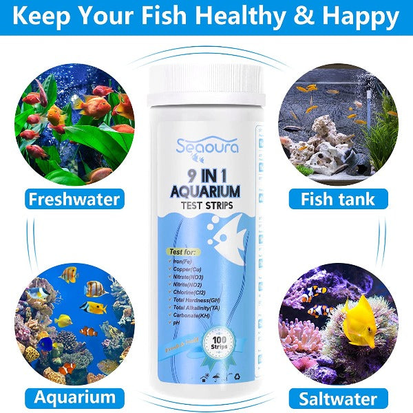 Seaoura 9 in 1 Aquarium Test Strips for Pond and Fish Tank Water Quality Testing3